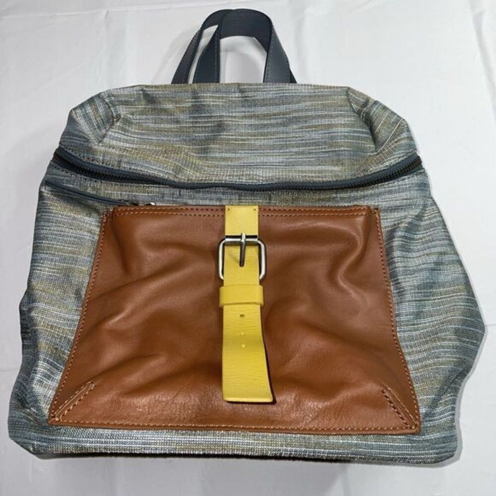 KELSIβ DAGGER Brooklyn Blue Brown Leather And Canvas Backpack